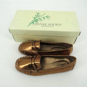 Annie Shoes Women's Metallic Bronze Loafers Size 6 Comfort Slip-On Moccasins NIB